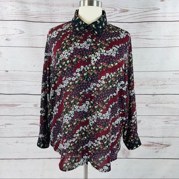 Jordan Woman floral blouse sheer silky long sleeve - Picture 1 of 10